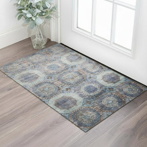 HomeRoots 5' X 8' Teal Gray & Blue Abstract Geometric Washable Area Rug with UV Protection for Busy Homes 708978