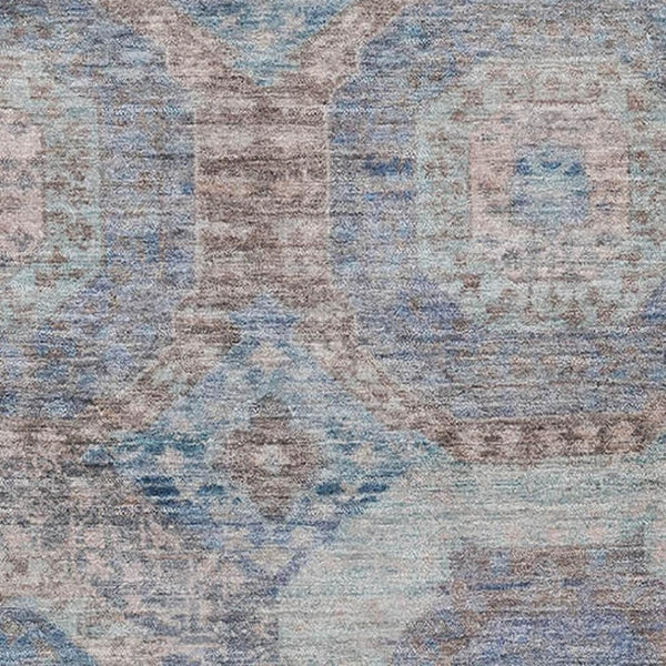 HomeRoots 5' X 8' Teal Gray & Blue Abstract Geometric Washable Area Rug with UV Protection for Busy Homes 708978