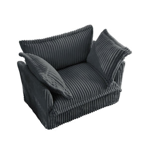 English Elm Slip-covered Deep Seat Armchair Soft Grey Corduroy with Oversized Pillows for Living Room W3041P292344
