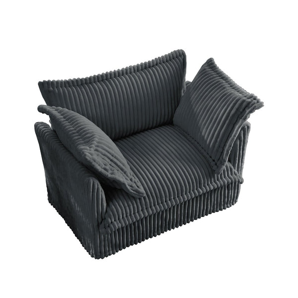 English Elm Slip-covered Deep Seat Armchair Soft Grey Corduroy with Oversized Pillows for Living Room W3041P292344