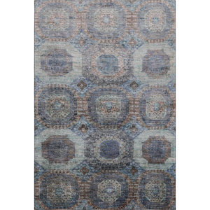 HomeRoots 8' Teal Gray and Blue Abstract Geometric Round Rug – Washable, UV Protected, Durable, Stylish Design 708979