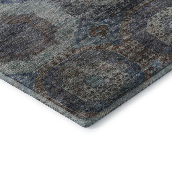 HomeRoots 8' Teal Gray and Blue Abstract Geometric Round Rug – Washable, UV Protected, Durable, Stylish Design 708979