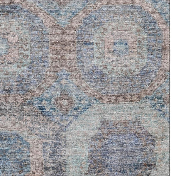 HomeRoots 8' Teal Gray and Blue Abstract Geometric Round Rug – Washable, UV Protected, Durable, Stylish Design 708979