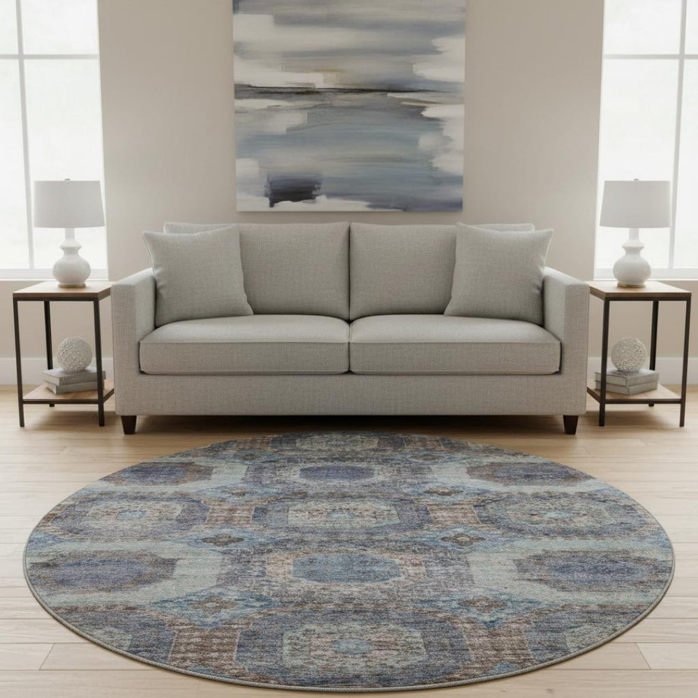 HomeRoots 8' X 10' Abstract Teal Gray & Blue Geometric Area Rug - Washable, UV-Protected, Durable Design! 708980