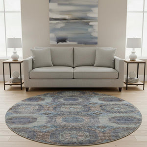 HomeRoots 8' X 10' Abstract Teal Gray & Blue Geometric Area Rug - Washable, UV-Protected, Durable Design! 708980