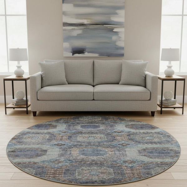 HomeRoots 8' X 10' Abstract Teal Gray & Blue Geometric Area Rug - Washable, UV-Protected, Durable Design! 708980