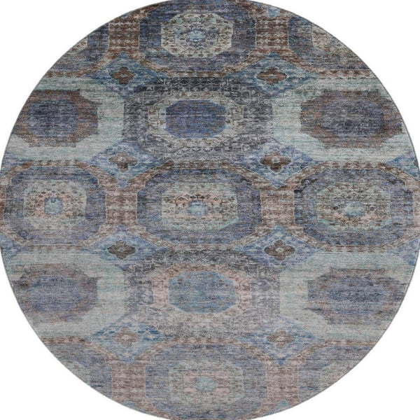 HomeRoots 8' X 10' Abstract Teal Gray & Blue Geometric Area Rug - Washable, UV-Protected, Durable Design! 708980