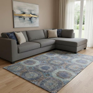 HomeRoots 9' X 12' Teal Gray Blue Abstract Geometric Area Rug - Durable, Washable, UV Protected for High-Traffic Spaces 708981