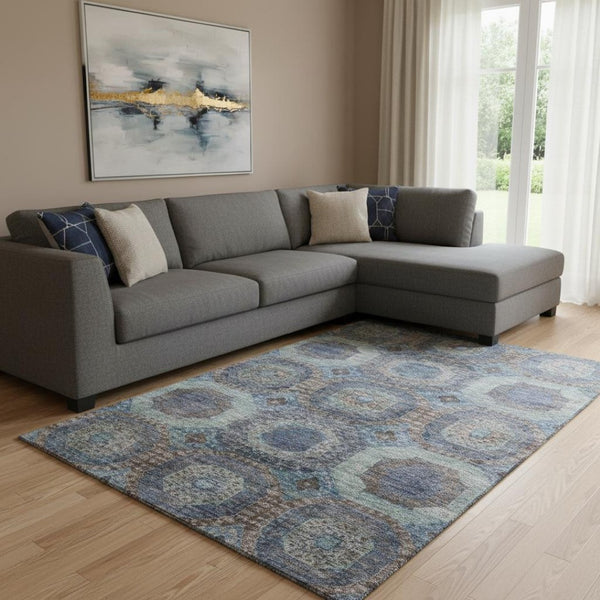 HomeRoots 9' X 12' Teal Gray Blue Abstract Geometric Area Rug - Durable, Washable, UV Protected for High-Traffic Spaces 708981