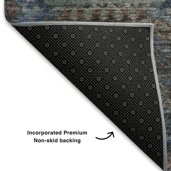 HomeRoots 9' X 12' Teal Gray Blue Abstract Geometric Area Rug - Durable, Washable, UV Protected for High-Traffic Spaces 708981