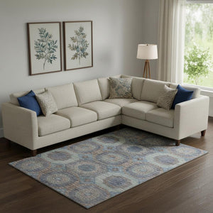 HomeRoots 10' X 14' Teal Gray Blue Abstract Geometric Washable Area Rug with UV Protection for Modern Spaces 708982