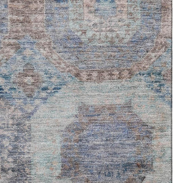 HomeRoots 10' X 14' Teal Gray Blue Abstract Geometric Washable Area Rug with UV Protection for Modern Spaces 708982