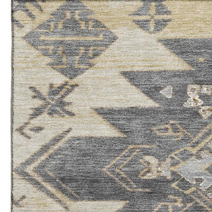 HomeRoots 5' X 8' Washable Beige Charcoal Gray Tribal Area Rug with UV Defense – Perfect for Homes with Kids! 708984