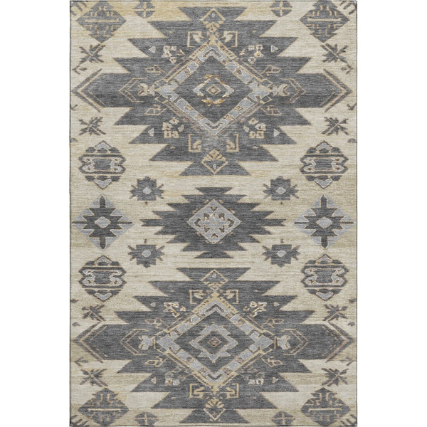 HomeRoots 8' Beige Charcoal and Gray Tribal Round Rug - Washable, UV-Protected, Soft, Durable for Busy Homes 708985
