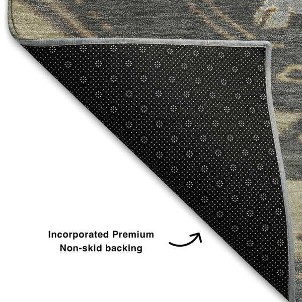 HomeRoots 8' Beige Charcoal and Gray Tribal Round Rug - Washable, UV-Protected, Soft, Durable for Busy Homes 708985