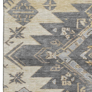 HomeRoots 8' Beige Charcoal and Gray Tribal Round Rug - Washable, UV-Protected, Soft, Durable for Busy Homes 708985