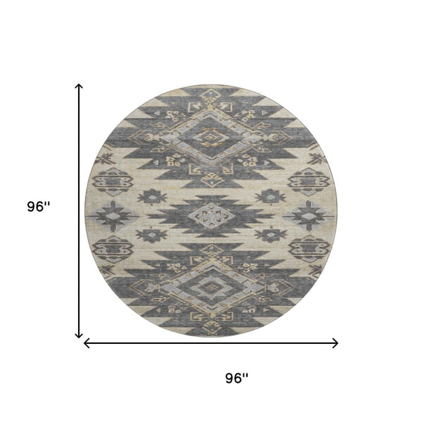HomeRoots 8' X 10' Beige Tribal Area Rug - Washable, UV Protected, Stain Resistant & Perfect for Busy Homes 708986
