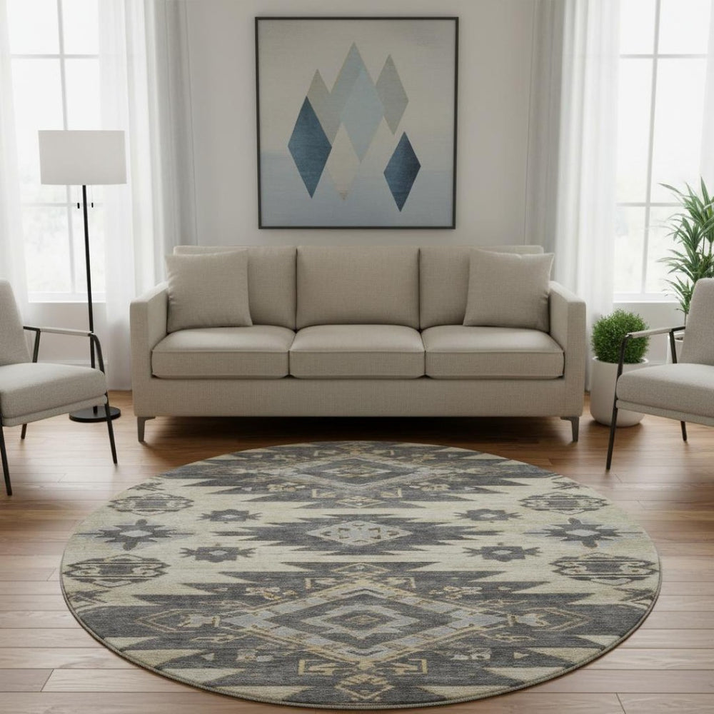 HomeRoots 8' X 10' Beige Tribal Area Rug - Washable, UV Protected, Stain Resistant & Perfect for Busy Homes 708986