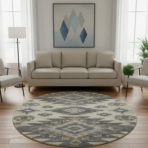 HomeRoots 8' X 10' Beige Tribal Area Rug - Washable, UV Protected, Stain Resistant & Perfect for Busy Homes 708986