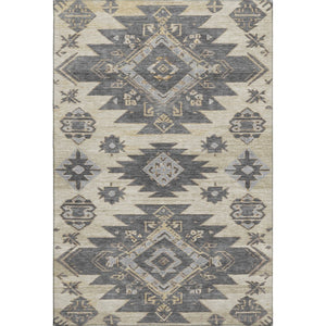 HomeRoots 9' X 12' Beige Charcoal Gray Tribal Area Rug - Washable, UV Protected, Stain-Resistant & Durable Design 708987