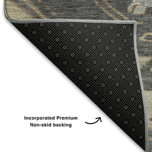 HomeRoots 9' X 12' Beige Charcoal Gray Tribal Area Rug - Washable, UV Protected, Stain-Resistant & Durable Design 708987