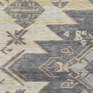 HomeRoots 9' X 12' Beige Charcoal Gray Tribal Area Rug - Washable, UV Protected, Stain-Resistant & Durable Design 708987