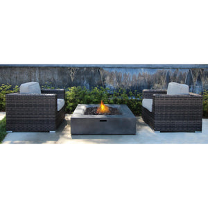 English Elm Fully Assembled 2-Piece Rattan Wicker Patio Set With Cushions & Modern Fire Pit For Outdoor Comfort B120S00144