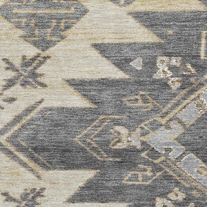 HomeRoots 10' X 14' Beige Charcoal & Gray Tribal Area Rug - Durable, Washable, UV-Resistant for Busy Homes 708988