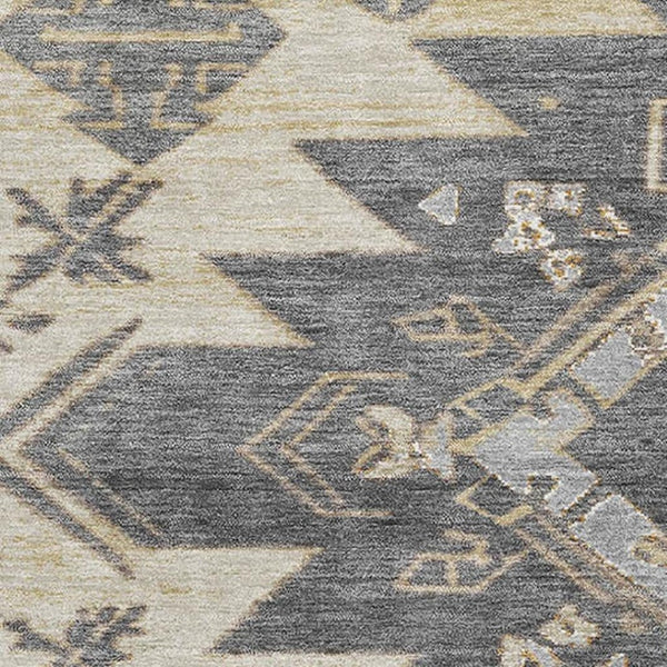 HomeRoots 10' X 14' Beige Charcoal & Gray Tribal Area Rug - Durable, Washable, UV-Resistant for Busy Homes 708988