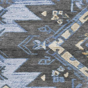 HomeRoots 5' X 8' Stylish Blue Charcoal Tribal Washable Area Rug with UV Protection for High-Traffic Homes 708990