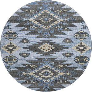 HomeRoots 8' X 10' Blue Charcoal Gray Tribal Rug - Washable, UV Protected, Stain Resistant for Busy Homes 708992