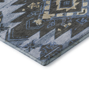 HomeRoots 8' X 10' Blue Charcoal Gray Tribal Rug - Washable, UV Protected, Stain Resistant for Busy Homes 708992