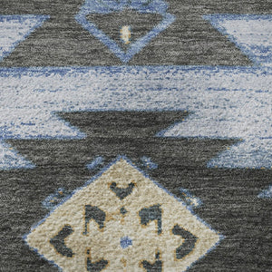 HomeRoots 8' X 10' Blue Charcoal Gray Tribal Rug - Washable, UV Protected, Stain Resistant for Busy Homes 708992