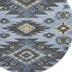 HomeRoots 8' X 10' Blue Charcoal Gray Tribal Rug - Washable, UV Protected, Stain Resistant for Busy Homes 708992