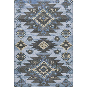 HomeRoots 9' X 12' Washable Tribal Area Rug with UV Protection - Stylish Blue, Charcoal & Gray for Any Room 708993