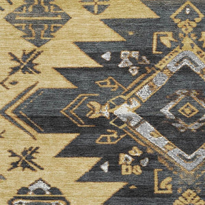HomeRoots 5' X 8' Stylish Gold Charcoal Gray Tribal Area Rug - Washable, UV Protected, Durable & Easy Care! 708996