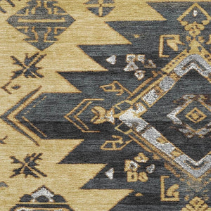 HomeRoots 8' Gold Charcoal Gray Tribal Washable Round Rug - Durable, UV-Protected, Non-Slip for Any Room 708997