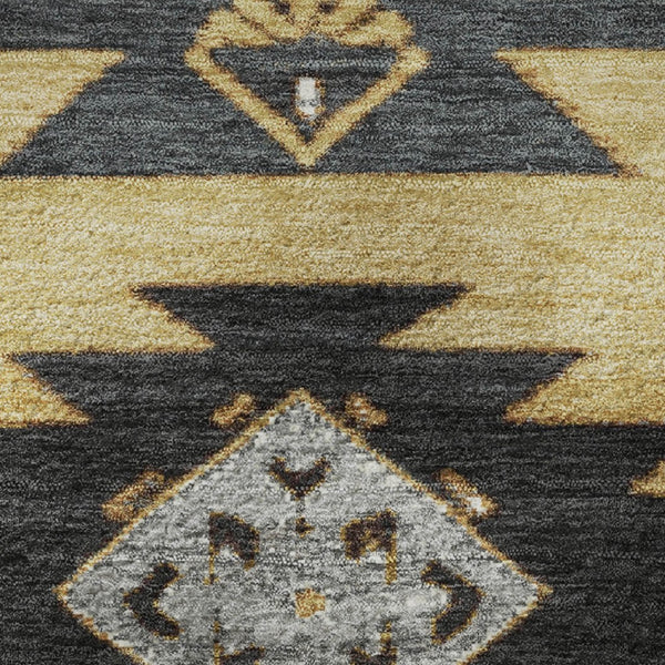 HomeRoots 8' X 10' Gold Charcoal Gray Tribal Area Rug – Washable, UV Resistant, Durable for Modern Living Spaces 708998