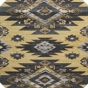 HomeRoots 8' X 10' Gold Charcoal Gray Tribal Area Rug – Washable, UV Resistant, Durable for Modern Living Spaces 708998