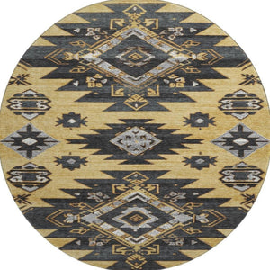 HomeRoots 8' X 10' Gold Charcoal Gray Tribal Area Rug – Washable, UV Resistant, Durable for Modern Living Spaces 708998