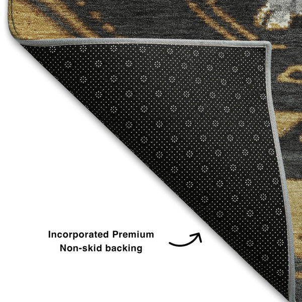 HomeRoots 10' X 14' Gold Charcoal Tribal Area Rug - Washable, UV Protected, Durable for Busy Homes & Stylish Spaces 709000
