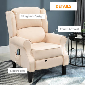 English Elm HOMCOM Linen Massage Recliner Sofa with Heat & Remote, Pocket Spring Comfort, 140° Recline Cream White W2225P173856