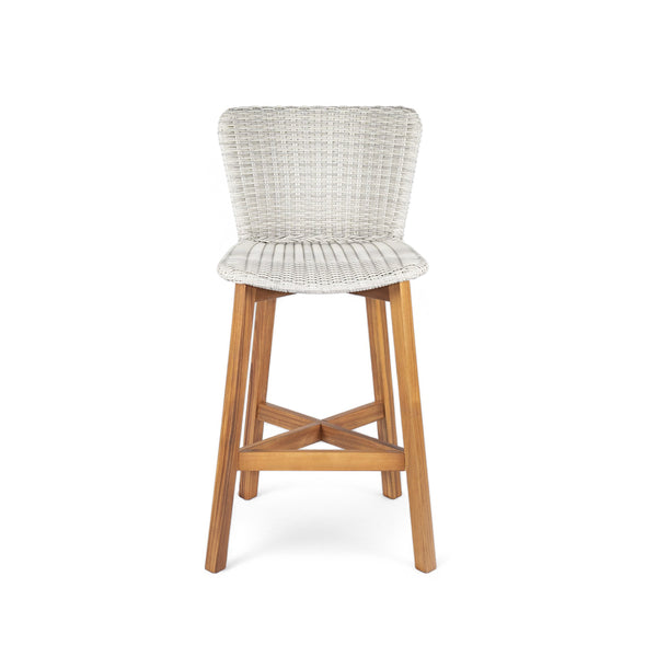 English Elm Christopher Knight Home® - Lymington Outdoor Bar Stool Set of 2 — Durable Acacia & Wicker Craft, Ergonomic 105° Backrest Comfort LIGHT GREY,Teak N775P278094G