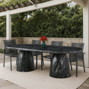 Meridian Furniture Cosenza Art Deco Concrete Dining Table Seats Eight to Ten Indoors or Outdoors Black 96 inches 708Black-T