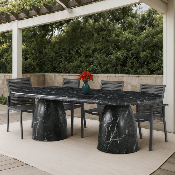 Meridian Furniture Cosenza Art Deco Concrete Dining Table Seats Eight to Ten Indoors or Outdoors Black 96 inches 708Black-T