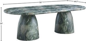 Meridian Furniture Cosenza Art Deco Concrete Dining Table Seats Eight to Ten Indoors or Outdoors Green 96 inches 708Green-T