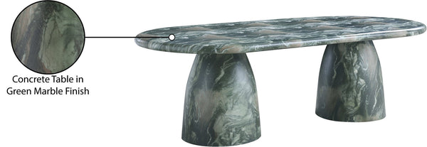 Meridian Furniture Cosenza Art Deco Concrete Dining Table Seats Eight to Ten Indoors or Outdoors Green 96 inches 708Green-T