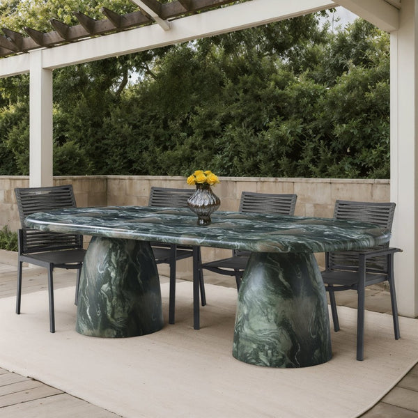 Meridian Furniture Cosenza Art Deco Concrete Dining Table Seats Eight to Ten Indoors or Outdoors Green 96 inches 708Green-T