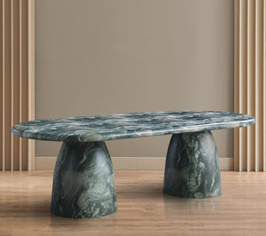 Meridian Furniture Cosenza Art Deco Concrete Dining Table Seats Eight to Ten Indoors or Outdoors Green 96 inches 708Green-T