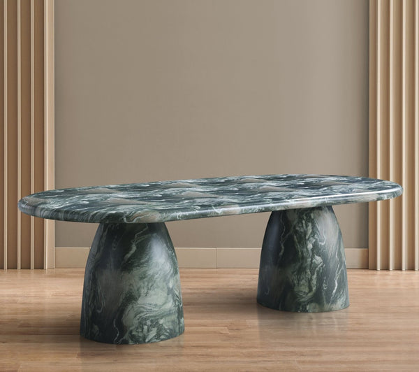 Meridian Furniture Cosenza Art Deco Concrete Dining Table Seats Eight to Ten Indoors or Outdoors Green 96 inches 708Green-T